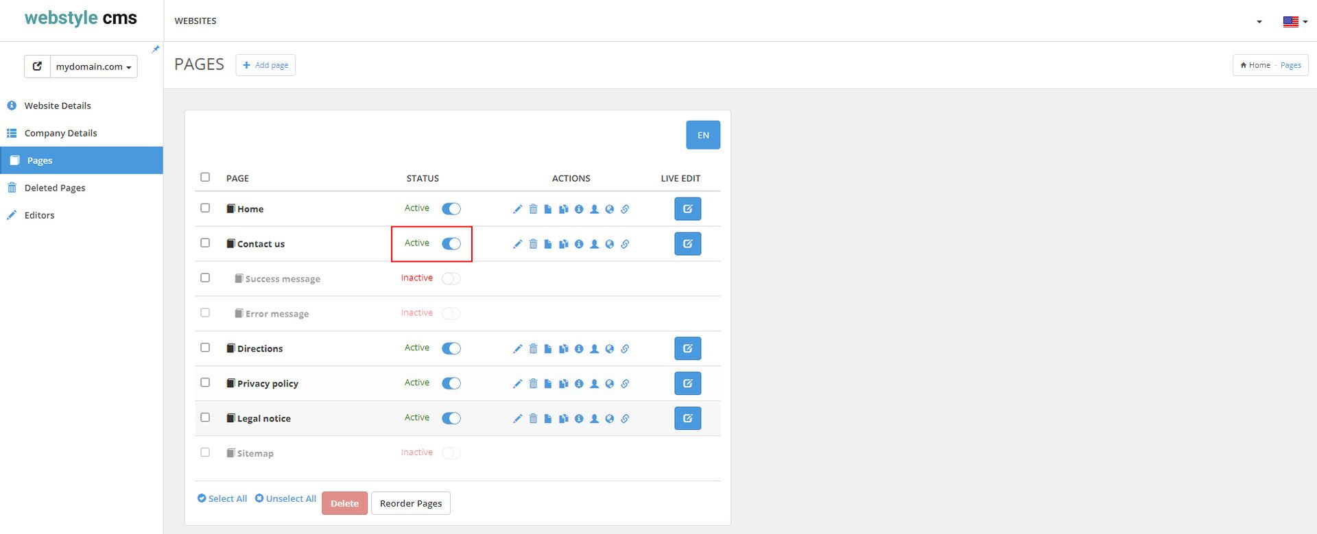 CMS4 - Active and Inactive page