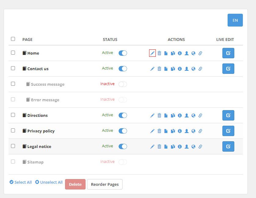 CMS4 - Editing page data