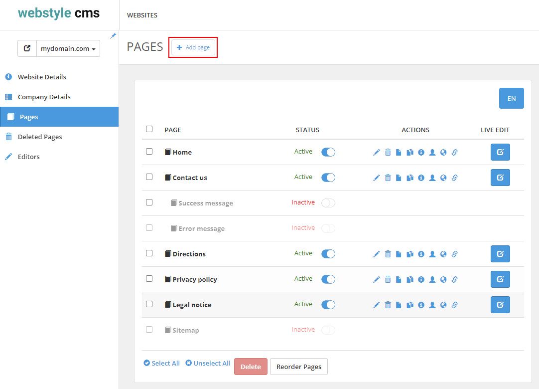 CMS4 - Adding a new page