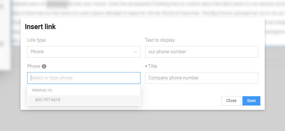 Insert phone link